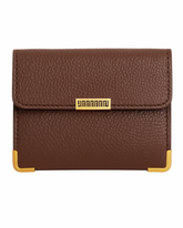 Classic Brown Pebbled Leather Women’s Wallet with Gold Accents